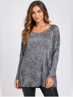 NWT Matti Mamane Gray Cold Shoulder Oversized Knit Tunic Top Small